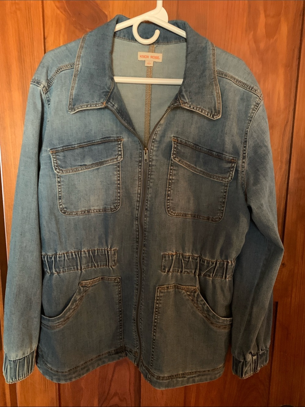 Knox Rose Medium Wash Zip-Front Denim Jacket